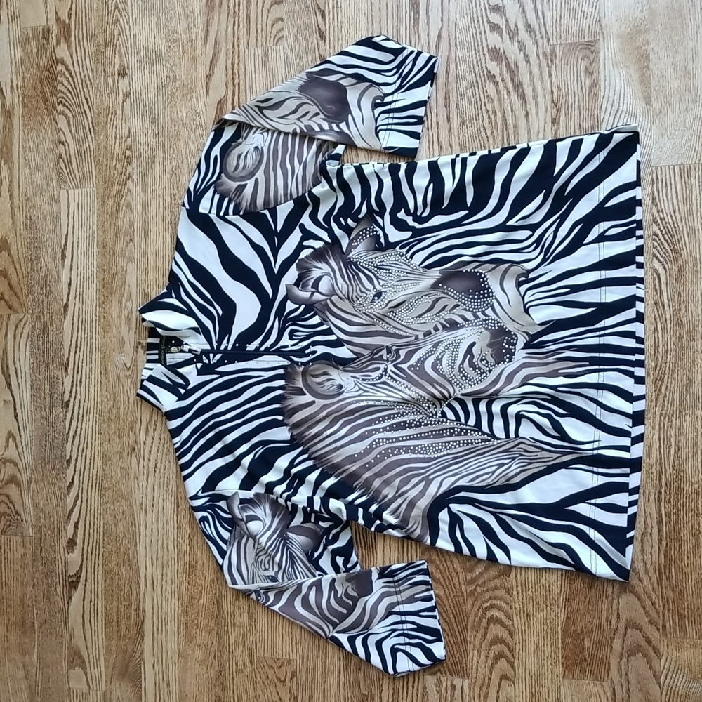 (M) Jackets Galore by John Farah Zebra Print 3/4 Sleeve Top ❤ Bejeweled